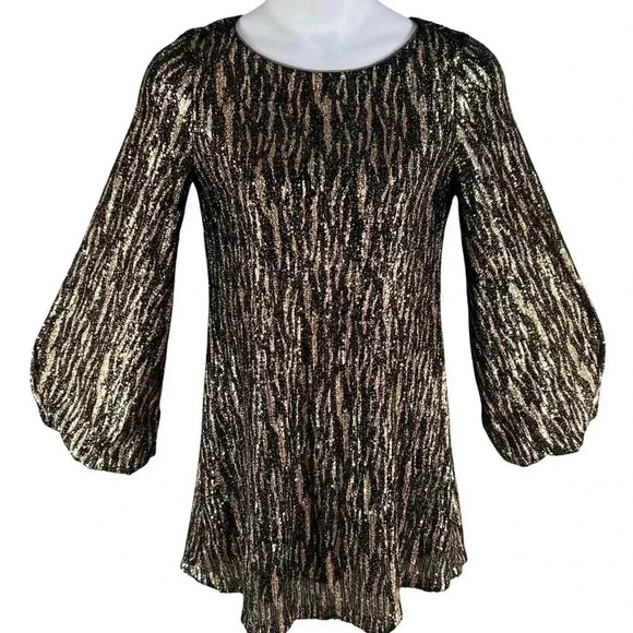 Betsy Adam Womens 10 Metallic Sequined Long Sleeve Mini Cocktail Party Dress - Picture 1 of 15